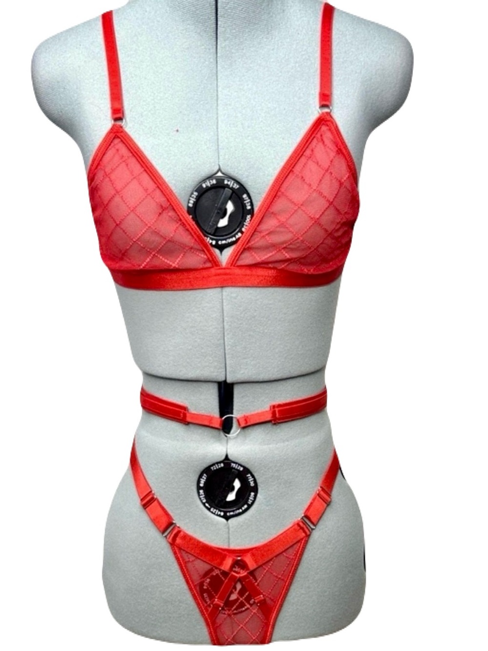 NWT Red Sheer Mesh Lingerie Set 3 PC Harness S